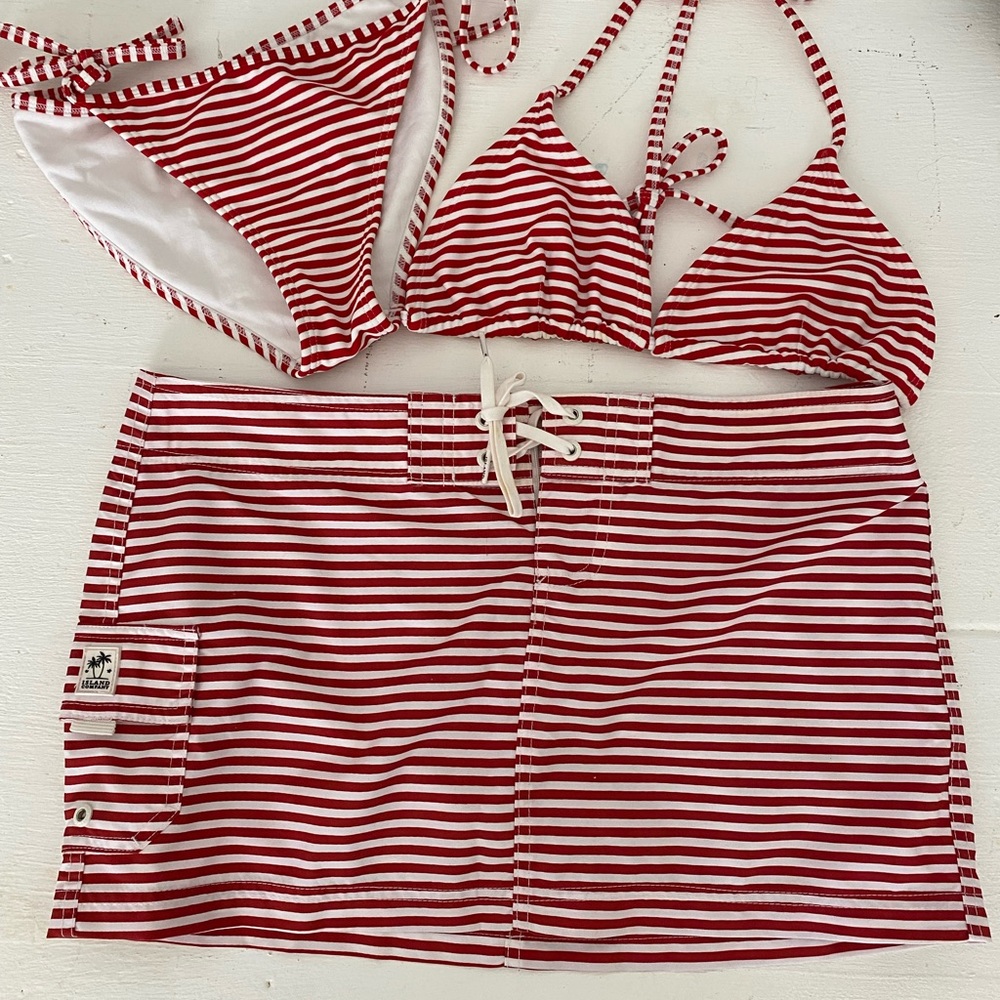 Island Company Red/White Stripe Bikini and Board Skirt